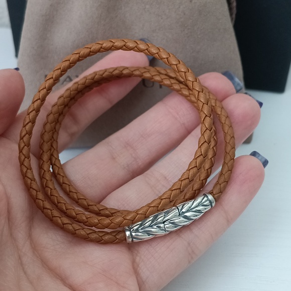 David Yurman Sterling Silver Brown Leather Chevron Triple Row Wrap Brace… - Picture 4 of 4